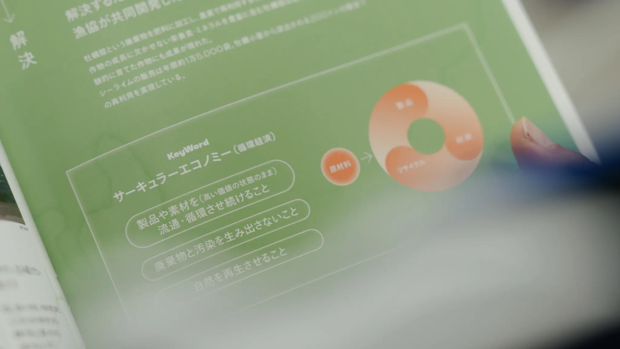 「サーキュラーエコノミー」について説明する配布資料のページ。